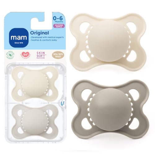 Image of MAM Original Baby Pacifier 0-6 Mths, Skin Soft Silicone Nipple, 2 Pack | For Newborn Babies, BPA-Free Skin Soft Silicone Nipple, Developed With Medical Experts, With Sterilizer Case, Made In Europe