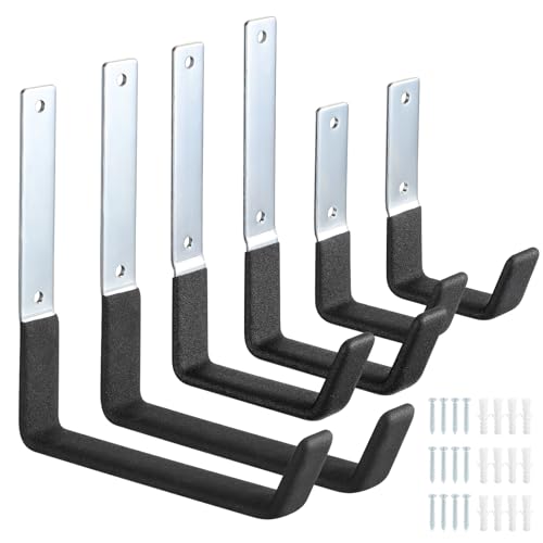 Faankiton 4 Piezas Ganchos Almacenamiento Garaje, Colgadores de Garaje con Revestimiento Antideslizante, Ganchos Dobles para Garaje para Organizar Herramientas,Bicicletas (6 Piezas)