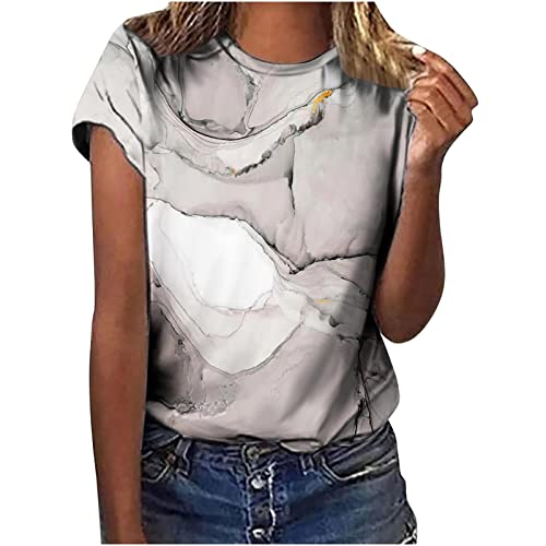 Dasayo Women Marble Print Tees Shirt Casual Summer Short Sleeve Cute T-Shirts Tops Fashion Vintage Goiong Out Blouses Tee #TOP22