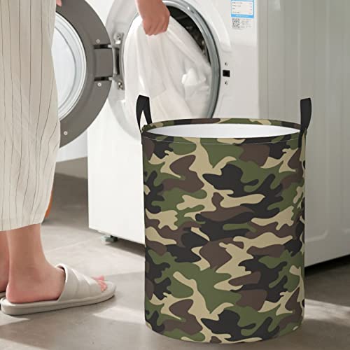 Gbuzozie 38L Round Laundry Hamper Camouflage Pattern Storage Basket Waterproof Coating Green Camo Organizer Bin For Nursery Clothes Toys #TOP7