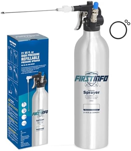 FIRSTINFO A1638 (3rd Gen) Patented Lightweight Max. Pressure 140psi / 620ml Thickened Aluminum Canister Refillable Aerosol Spray Can | Compressed Air Sprayer | Wide Mist Spray