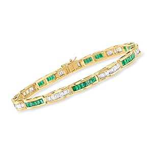 Ross-Simons 2.10 ct. t.w. Emerald and 1.60 ct. t.w. Diamond Tennis Bracelet in 14kt Yellow Gold