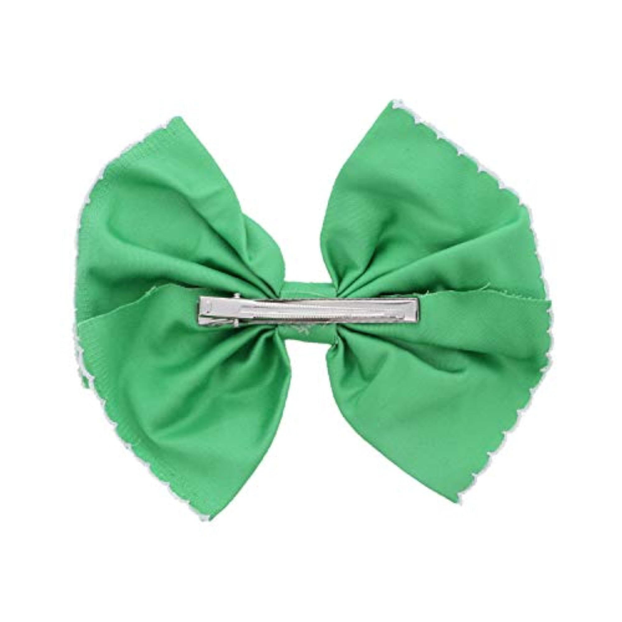 Scalloped Edge Bow Hair Clip in Small Green