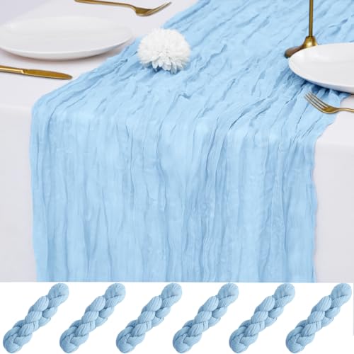 VILPOUQ 6 Pack Light Blue Cheesecloth Table Runner 10FT Wedding Party Decor