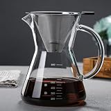 GOMETY Pour Over zaparzacz do kawy, 800 ml, szklany dzbanek borokrzemowy z dwuwarstwowym filtrem ze stali nierdzewnej, zaparzacz do kawy z uchwytem, szklany zaparzacz do kawy dla aromatycznej