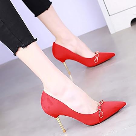 KHSKX-Zapatos De Tacon 8 5 Cm Metal Tacon Fino Boca Superficial Moda Sexy  Coreano Único Zapato Mujer Treinta Y Nueve De Gules : Amazon.es: Zapatos y  complementos