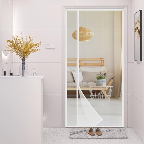 White Fiberglass Magnetic Screen Door, Reversible Left or Right Side Opening, Keep Bugs Out, Hands Free, Pet and Kid Friendly, Fits Door Size 34" x 80" by Skloopearg - Used condition - US$19.04