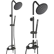 Black Outdoor Shower Fixtures, Outdoor Shower Kit with 8" Rain Shower Head Wall Mounted Outside Shower Faucet, Matte Black