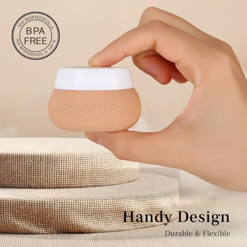 Image of Lyrovo 30ml Silicone Travel Containers for Toiletries, Set of 4 - BPA-Free Leakproof Refillable Cosmetic Jars with Clear Bag, Name Stickers, and Scoops for Face, Hand & Body Creams (Beige)