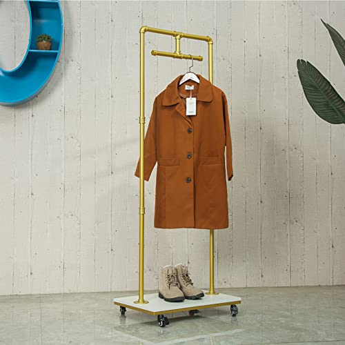 Mdepyco Clothing Store Rolling Garment Rack With Wheel,Industrial Pipe Clothing Storage Display Rack,Floor-Standing Hanging Rods Hangers Clothes Shelves (Gold) #TOP4
