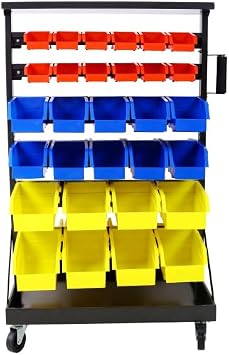 6-Tier Dual-Sided Rolling Bin Rack, 350 Pound Capacity, Includes 60 Organizer Bins, with Tray and Casters