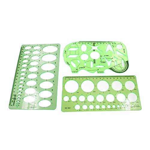 Tulead 3PCS Green Drawing Tools Architecture Shape Stencils Cicrle Template,Ellipse Template,Mathematics Learning Template
