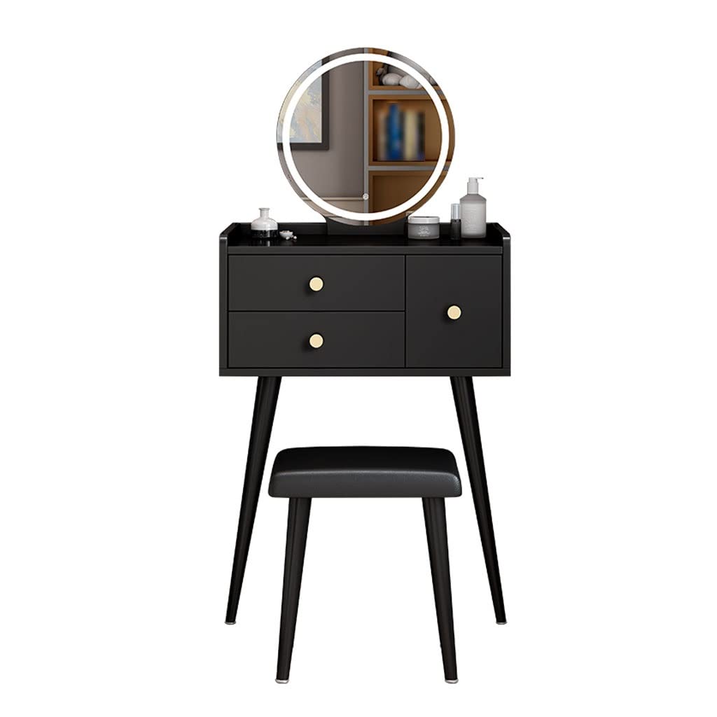 TEESONG Bedroom Dressing Tables Vanity Desk Set Cosmetic Storage Bedroom Small Unit Dresser with Stool, Mirror, Three Drawers Makeup Vanity Dressing Table(L60cm)