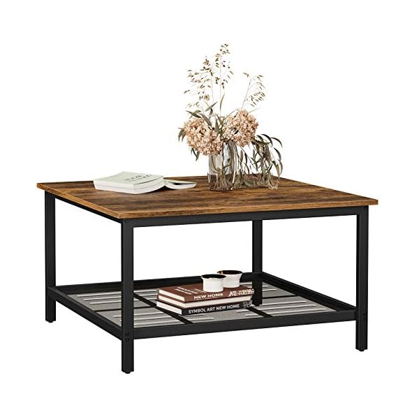 VASAGLE Coffee Table, Square Cocktail Table with Spacious Table Top, Robust Steel Frame and Mesh Storage Shelf, Industrial Style, for Living Room, Rustic Brown and Black LCT065B01 - Image 7