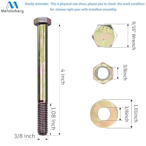 Image of 3 /8 inch x 4 inch Hex Head Bolt by Color Galvanization with Ny lon Lock nut and Large Size Washer Assortment Kit,Alloy Steel,Grade 5.(8pcs Pack),by Metalsuberg.