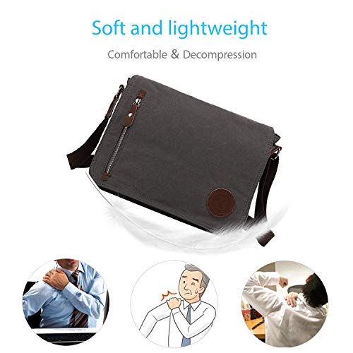 FANDARE Retro Umhängetasche Schultertasche Segeltuch Laptoprucksäcke für 14 Zoll Laptop Kuriertasche Herren Damen Crossbody Messenger Bag Reise Schule Hochschule Multifunktion Schulranzen Dark Grau B