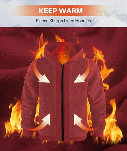 Image of V VALANCH Men Hoodies Zip Up Sherpa Lined Sweatshirts Heavyweight Thick Warm Fleece Winter Jacket