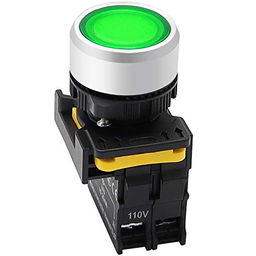 mxuteuk Green LED Light Voltage 110V-220V 22mm 1NO Waterproof IP65 SPST Momentary Push Button Switch 10A 600V LA155-A1-10D-G