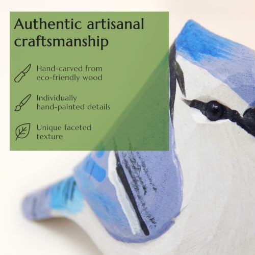 Figura Decorativa de Pájaro Azul Tallada en Madera miniatura 4