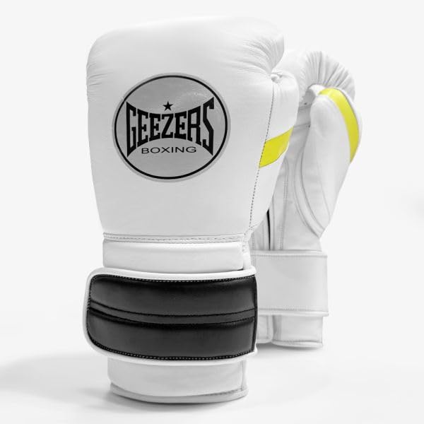 Geezers FS1 Training Boxing Gloves - Hook and Loop (White/Black/Volt, 12oz) — image 1