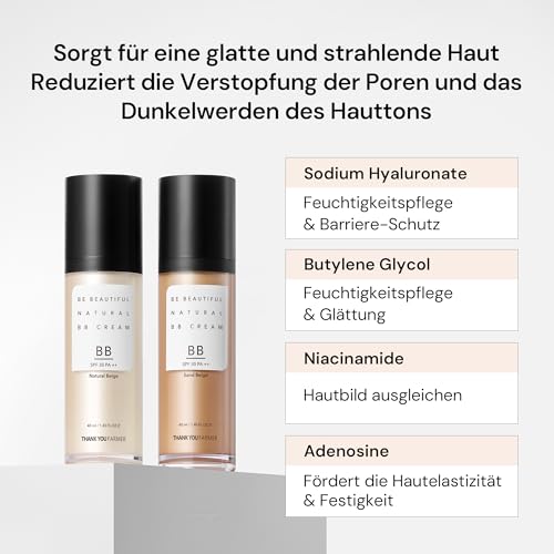 THANKYOU FARMER Be Beautiful Natural BB Cream Sand Beige SPF30 PA++ 40ml - BB Cream Korean Make Up, K Beauty BB Creme, Dermatologist Tested, Lightweight Formula, Getönte Tagescreme, BB Creme