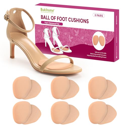 Image of Ball of Foot Cushion Pads for Women - Bukihome 6-Pair Metatarsal Pads Prevent and Alleviate Ball-of-Foot Pain, Non-Slip Prevent Sliding Forward Forefoot Cushions for High Heels, Sandals (Khaki)