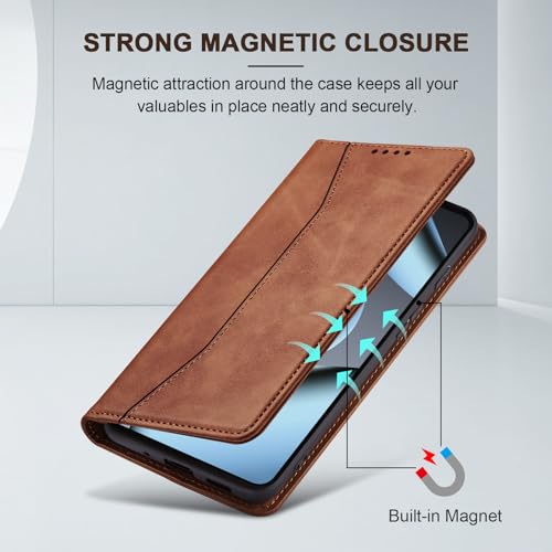 Image of Jasonyu Flip Wallet Case for Google Pixel 10 /10 Pro 5G,Leather Magnetic Folio Cover with Card Holder,Kickstand - TPU Shockproof Durable Protective Phone Case,Brown