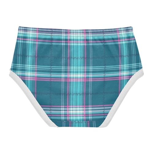 Girls' Underwear for Daily Wear Organic Underpants for Toddlers Turquoise Plaid Pattern in Sizes 2T,3T, 4T, 5T, 6Y and 8Y2