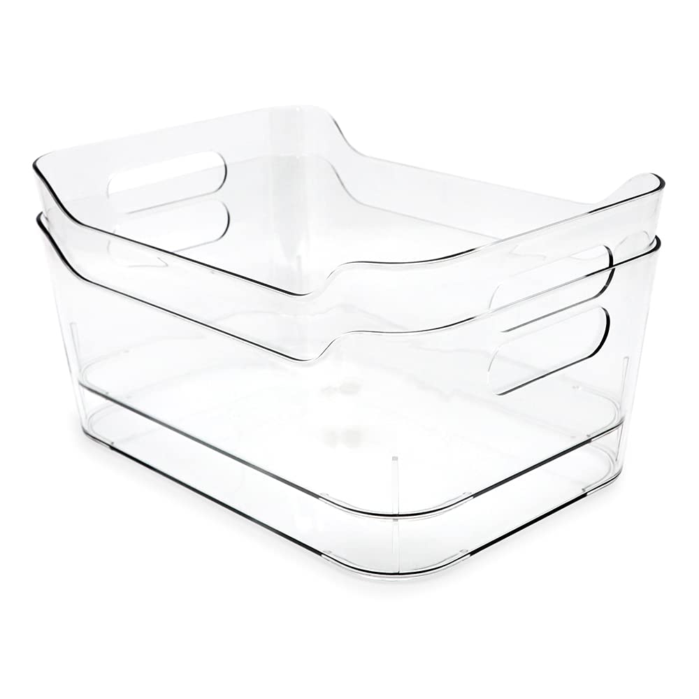 Paquete de 2 cubos pequeños transparentes de almacenamiento (9.4 x 6.7 x 4.1 pulgadas) con asas, juego de cajas de plástico, hogar, oficina, refrigerador, congelador, cocina, contenedor 5