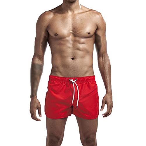Mens Elastic Waist Swim Trunks Solid Volley Swimwear Bathing Suit Boardshort Drawstring Athletic Beach Shorts3