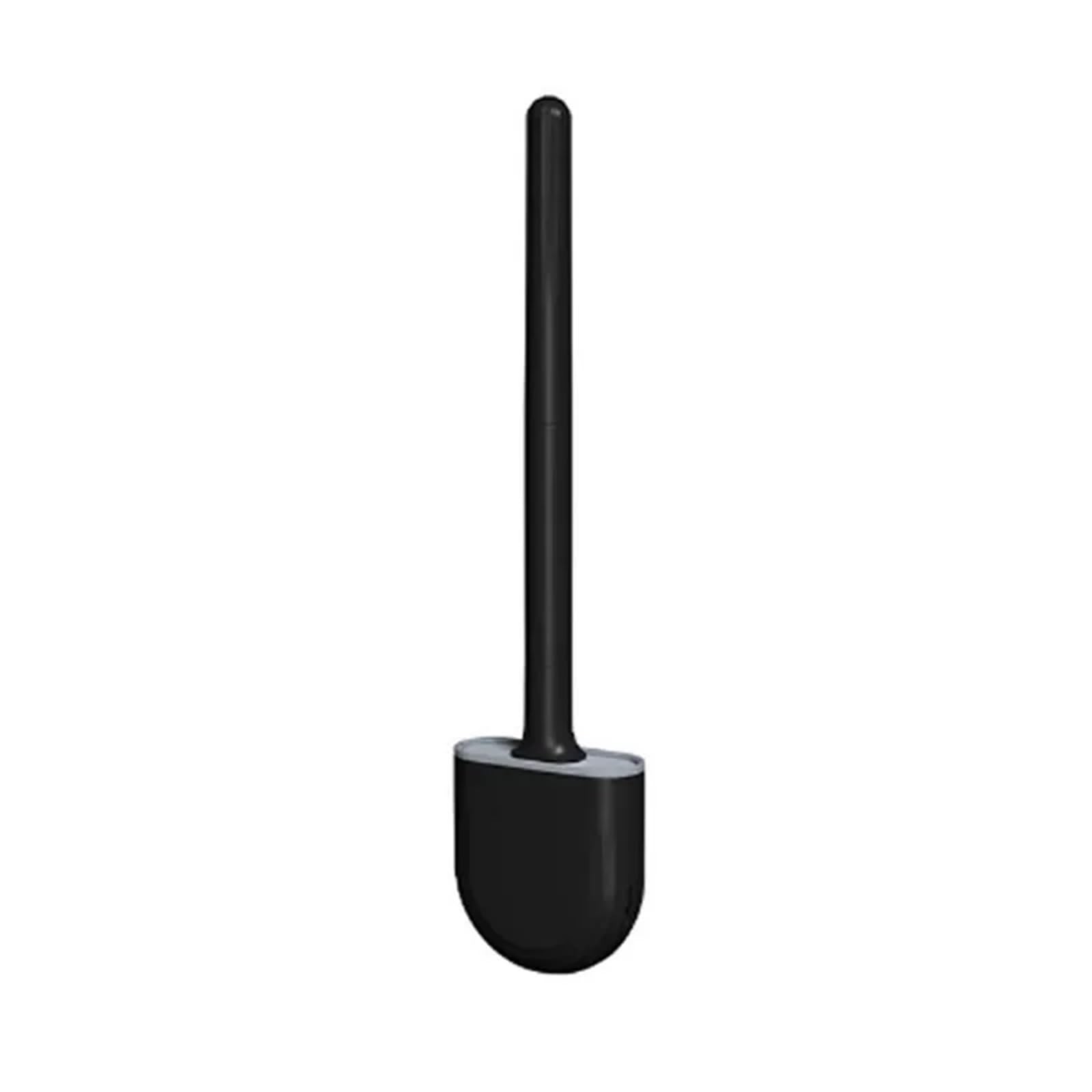 Toilet Floor Brush Waterproof and Leak-Proof Bracket Silicone Toilet Flat Elastic Soft Brush with Quick-Drying Bracket Set(Round Black)