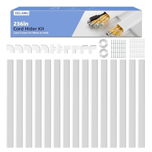 Delamu Large 236in Cord Hider for 3-4 Cords, Cord Covers for Wires on Wall, Easier Install Wire Covers for Cords on Wall, Cable Wire Hider, Cable Cover Management Raceway, W1.18 H0.63in, White