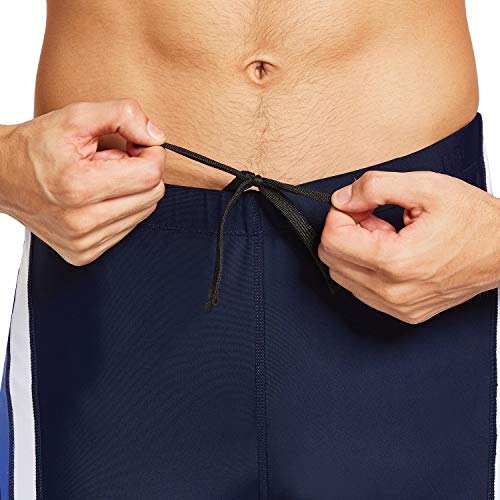 BALEAF Men\'s Athletic Swim Jammers Quick Dry Splice Compression Swim Shorts Square Leg Navy/Blue/White M