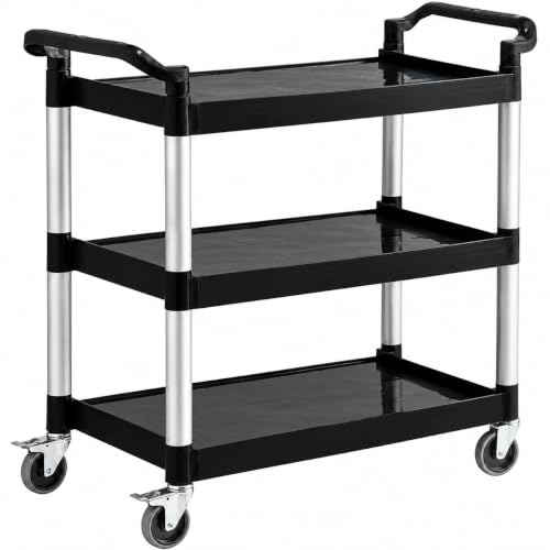 Mobile Commercial Heavy-Duty 3 Tier Rolling Utility Cart on Wheels | Black
