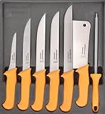 Messermann Germany Fleischmesser Set 7er Box Fleischermesser, Stechmesser, Ausbeinmesser Beil, Gelb