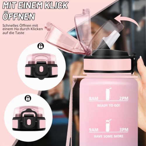 Trinkflasche- 1l- Trinkflasche Sport, Wasserflasche mit Strohhalm, Leicht zu Reinigen, Wasserflasche Auslaufsicher… – Ansicht 2