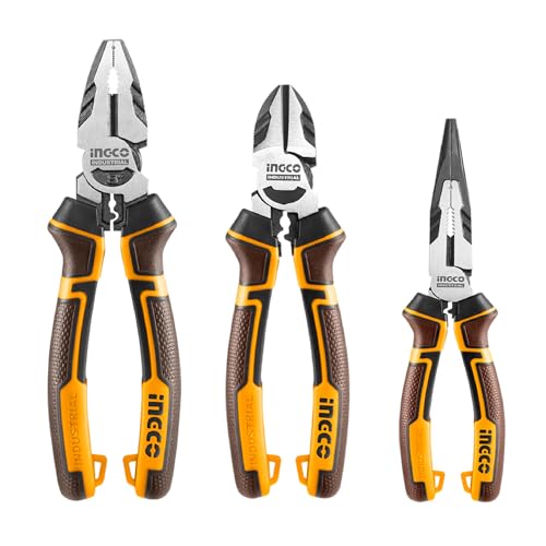 Image of INGCO 3Pcs Pliers Set High Leverage, 8" Combination Pliers 7" Diagonal Cutting Plier 6" Long Nose Plier HKHLPS2831