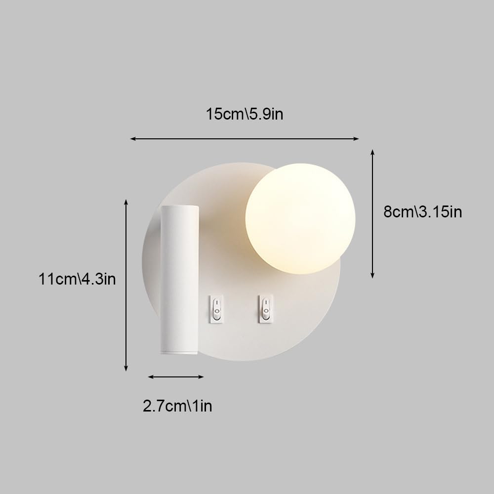 Applique da Parete, Lampada da Lettura a LED per Comodino, Lampada da Tavolo per Camera da Letto con Interruttore, Applique a Globo in Vetro, apparecchio di Illuminazione per soggi