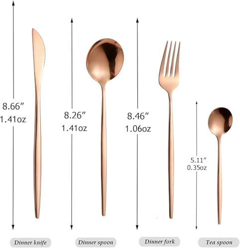 Image of 20 pcs Flatware Set, Rose Gold Silverware Set for 5, Knife Fork Spoon, Stainless Steel Home Dinnerware Tableware,Mixed Cutlery Set Eating Utensils for Restaurants (20 Pcs Rose Gold)