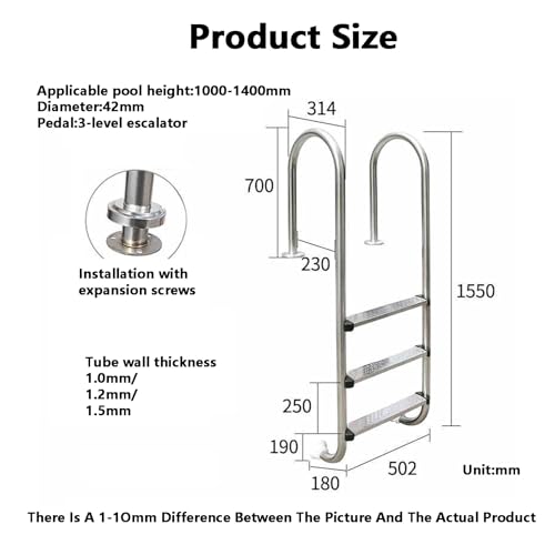 Escalera para piscina 3 escalones acero inoxidable 8 cm altura miniatura 2