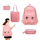 Conjunto Mochila Juvenil 4 Peças para Escola Trabalho Viagem com Notebook (rosa)