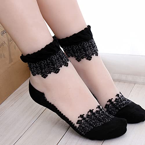 Image of 3 Pairs Ultra Thin Transparent Lace Elastic Sheer Short Socks for Women