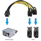HAAMNING7 2 sztuki PCIe 6-pinowy podwójny kabel zasilający 2 x 8 pin (6 + 2), rozdzielacz zasilania PCI Express Y - 20 cm przedłużacz karty graficznej 7,9 cala