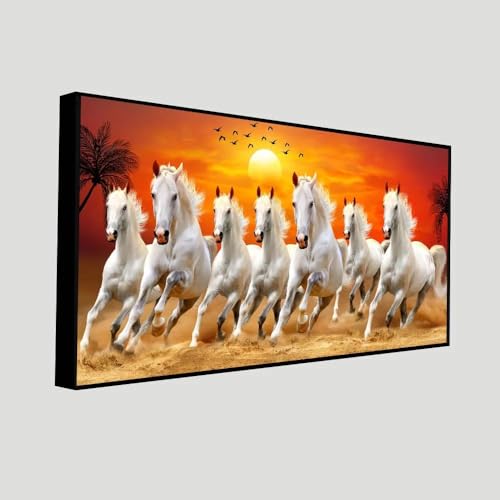 Image of AADEE CRAFT Seven Running Horses at Sunrise Floating Frame Canvas Wall Painting For Living Room Drawing Room Bedroom Home Decor Office Size Large (48x24 Inches)