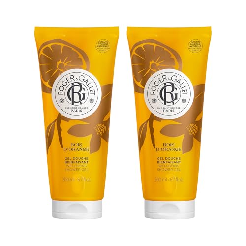 Roger&Gallet - Gel Douche Bienfaisant Bois d'Orange 200ml - Aloe Vera - Base lavante 100% d'origine végétale - Mousse Onctueuse (Lot de 2)