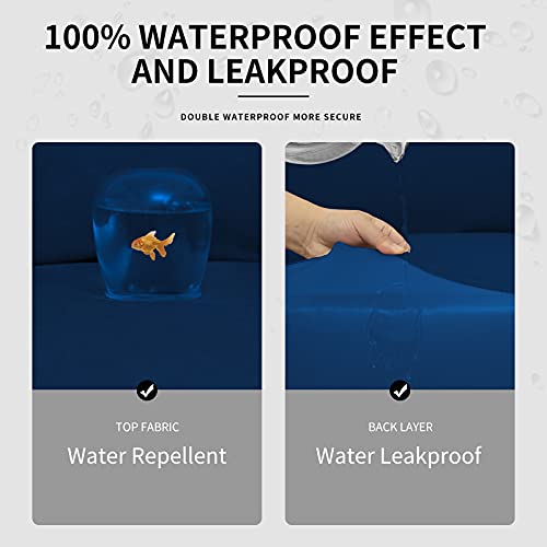 Image of Easy-Going Waterproof 4 Pieces Stretch Couch Cover for 3 Cushion Navy | 100% Dual Waterproof Sofa Slipcover for 3 Separate Cushion Couch Leakproof Furniture Protector for Kids, Pets