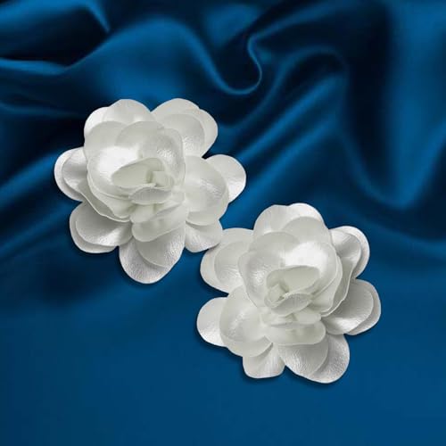 Image of 2Pack 6inch Extra Large Satin Brooches Lapel Pins Dainty Elegant Fabric Camellia Rose Flower Brooch Pin for Women Wedding Part Dance Clothes Accessories Jewelry