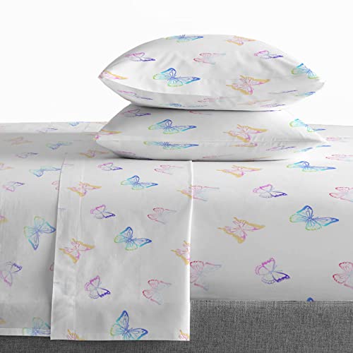 saturday park ombre butterflies queen sheet set - 4 piece 100% organic cotton sheets - gots & oeko-tex certified