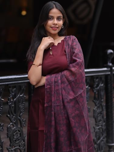Image of 24 Carat Suit Women's Roman Silk Straight Cut Kurti Pant with 3 /4th Sleeves Round Neck Regular Fit calf Length and Dupatta Set