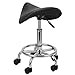 Voilamart PU Leather Round Rolling Stool with Wheels, Adjustable Swivel Hydraulic Gas Lift Stool for Tattoo Beauty, Black